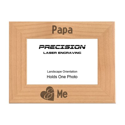 Grandpa Picture Frame Papa and Me Heart Engraved Natural Wood Picture Frame (WF-190) Fathers Day - image1